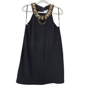 Tibi New York black knit mini dress bejeweled neckline size M NO CARE OR SIZE